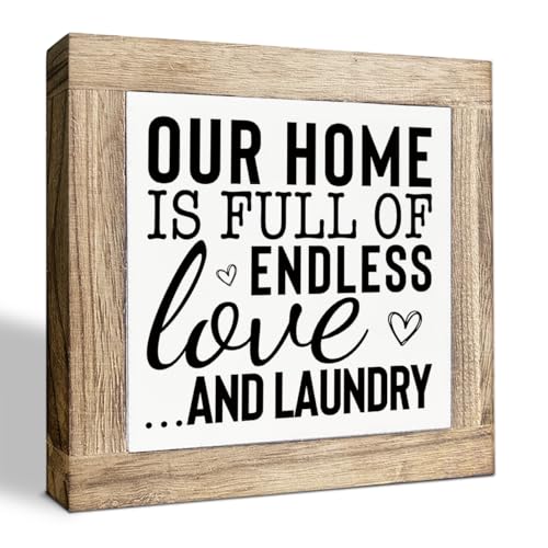 Funny Laundry Signs, Our House is Full of Endless Love and Laundry Sign, Farmhouse Shelf Decoration, Table Art Sign for Wash House, Rustic Home Decor, Country Style Decors for Tabletop or Wall - color: Color21