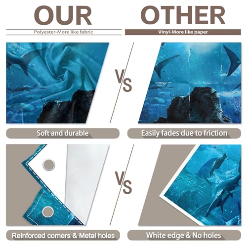 Fabric 7x5ft Shark Theme Photography Backdrop Underwater Deep Ocean Animals Fish Background Aquarium Kids Party Decorations Photo Banner Props - size: 7'x5'