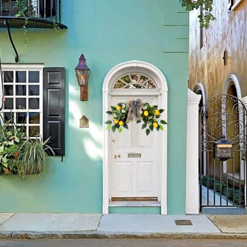 MANMAOHE Flower Swag Artificial Lemon Swag 22In Spring/Summer Wreath Fruit Wreath Garland with Ribbon Daisy and Eucalyptus Leaves for Wedding Home Party Wall Decor