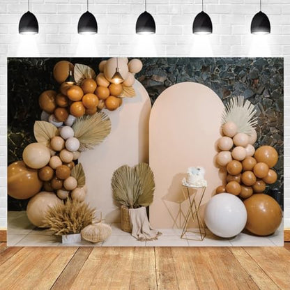 7x5ft Boho Cake Smash Decoration Backdrop for Baby Shower Ceremony Birthday Wedding Party Photography Background Photo Studio Props - size: 7x5ft