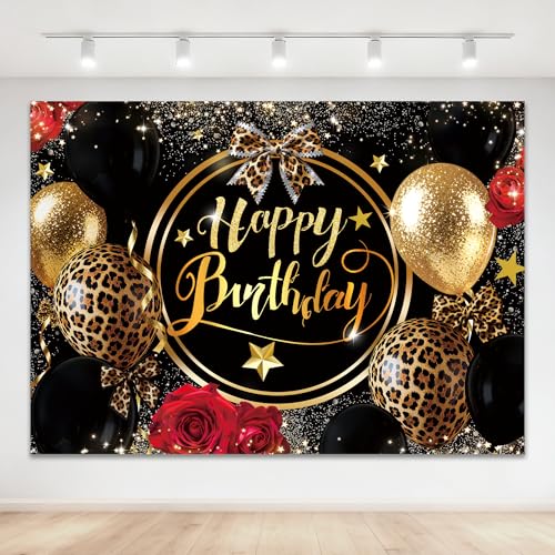 Cheetah Print Backdrop, Cheetah Birthday Decorations, Black and Gold Backdrop, Girls Night Decorations Women Girls Elegant Leopard Print Birthday Decorations 81 x 58 Inch - color: black gold, size: 81"L x 58"W