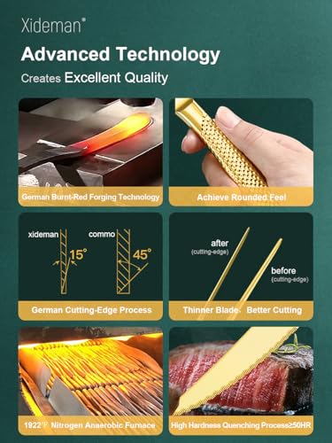 16-Piece Luxury Gold Hammered Silverware Set with Ultra Sharp 2-IN-1 Serrated Knife, 18/10 Stainless Steel Flatware Set, Tableware Cutlery Set for 4, Forks Spoons Knives Set - color: Gold