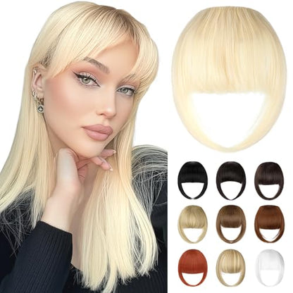 Bangs Hair Clip in Bangs, French Bleach Blonde Fake Bangs Hair Clip on Bangs for Women Fringe with Temples Hairpieces Faux Bangs for Daily Wear - color: Bleach Blonde