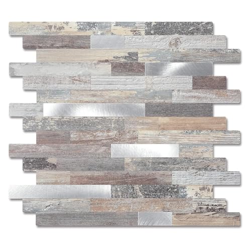 Yipscazo 2026 New Upgrade Peel and Stick Wood Metal Tile Backsplash, Stick on Tiles for Backsplash Kitchen, Bathroom (10 Sheets, Light Wood) - color: Light Wood
