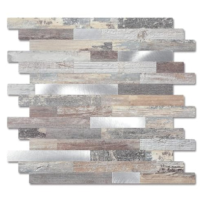 Yipscazo 2026 New Upgrade Peel and Stick Wood Metal Tile Backsplash, Stick on Tiles for Backsplash Kitchen, Bathroom (10 Sheets, Light Wood) - color: Light Wood