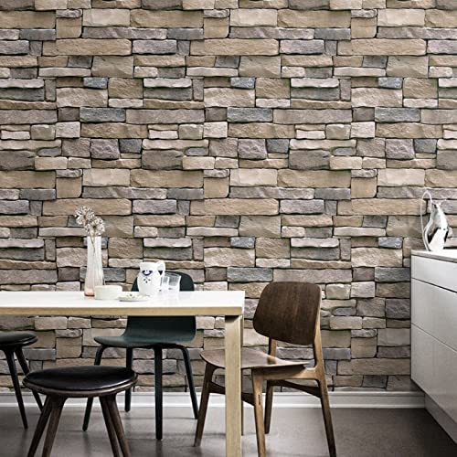 Abyssaly Stone Wallpaper Brick Wallpaper Peel and Stick Stone Backsplash Self-Adhesive Removable Vinyl Wraps Grey Faux Brick Shelf Paper 17.71" X 393.7" Home Decorations Contact Paper - color: Brown, size: 17.7" x 393.7"