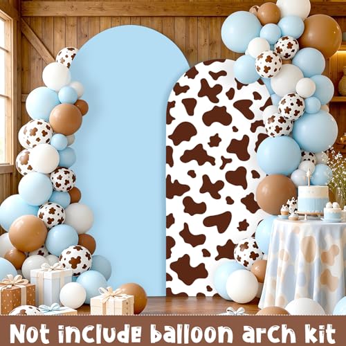 2Pcs Cow Print Arch Backdrop Covers Set Light Blue Brown(7.2ft+6ft), Spandex Fitted Arch Stand Covers for Baby Shower Birthday Bridal Shower Western Farm Cowboy Photo Booth Background - color: Light Blue & Brown-Cow Print, size: 7.2FT/6FT