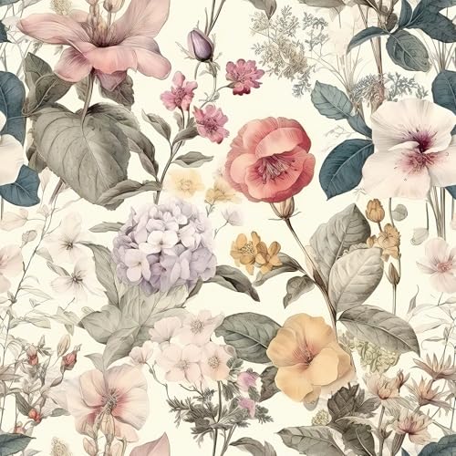 Jeweluck Floral Wallpaper Peel and Stick Vintage Floral Contact Paper Peel and Stick 16.9”x590.5” Poppy Flower Wallpaper Boho Leaf Removable Self Adhesive Wall Paper for Cabinets Bedroom Decorative - color: A Floral, size: 16.9inch×590.5inch