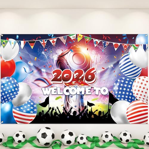 World Cup Backdrop 2026 International Country Flag&Trophy Showcase Decorations Welcome Banner Soccer Merchandise Football Background Classroom Office Sport Event Home Party Photo Booth Props 71×43In