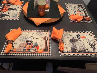 PLOYMONO Orange Heavy Duty Cloth Napkins - 17 x 17 Inch Solid Washable Polyester Dinner Napkins - Set of 8 Napkins with Hemmed Edges - Great for Parties, Fall Festival, Autumn, Halloween, Thanksgiving - color: Orange