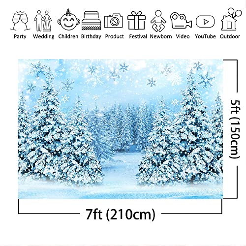 Mocsicka Winter Scene Backdrop Snowy Christmas Pine Tree Halo Spots Photography Background Blue Wonderland Snowflake Forest Party Holiday Photoshoot Props (Blue, 7x5ft) - color: blue, size: 7x5ft