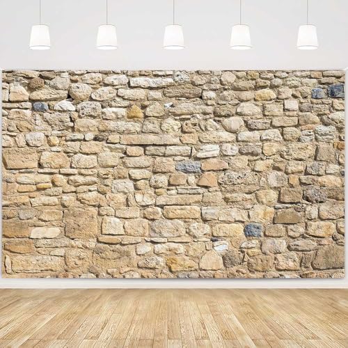 7x5FT Polyester Light Brown Rock Wall Backdrop Brick Stone Rustic Photography Background Supplies for Vintage Birthday Party Newborn Photo Booth Props Banner Decor Portrait Photoshoot - size: 7x5FT