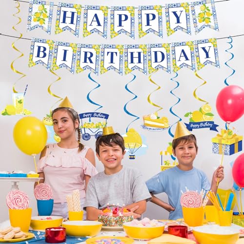 Lemon Birthday Banners - 10PCS Capri Swirls Decorations for Amalfi Coast Party Supplies - style: Lemon