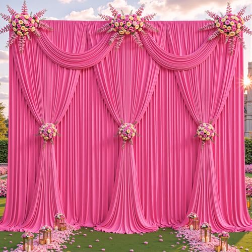 4 Panles Hot Pink Backdrop Curtains - Wrinkle Free Fabric Backdrop Curtain for Photoshoot,10FT Wedding Party Photo Backdrop Drapes for Birthday Baby Shower Photography Stage Background Decorations - color: Hot Pink, size: W4' x H10'(4 panels)