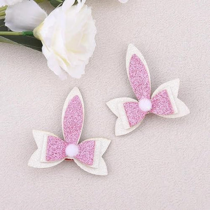 Sparkling Bunny Ear Hair Clips for Girls Kids Toddlers Pink Glitter Rabbit Ear Bow Hairclips for Photo Props Easter Basket Stuffers Hair Accessories Hairpins Barrettes of 2Pcs