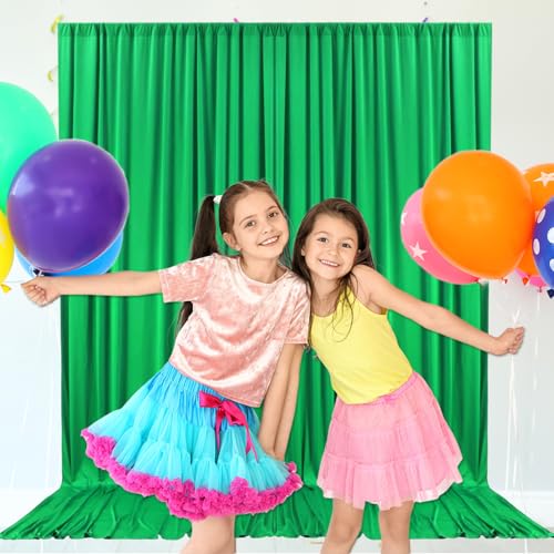 10ft x 10ft Green Backdrop Curtains for Parties, Fabric Satin Background Curtain with Rod Pockets for Weddings, Birthday, Baby Shower, Photography, Graduation Party Backdrop Drapes, 2 Panels - color: Green