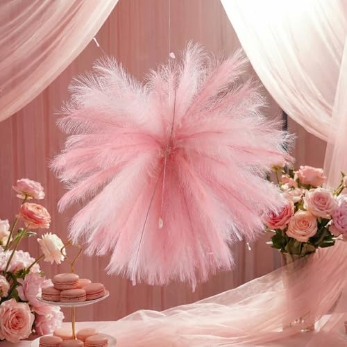 Pink Pampas Grass Party Decoration for Wedding Home Fireworks Design DIY Artificial Pampas Grass Hanging Decoration for DIY Crafts Bedroom Wedding Bridal Shower Cafe Shop Photo Props - color: Pink