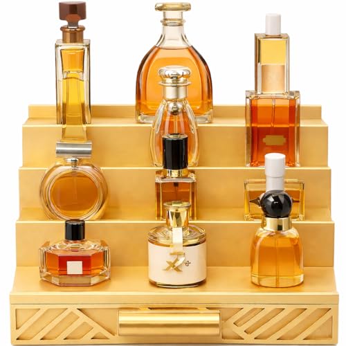 Cologne Organizer for Men - Multi Tier Drawer Organizer & Dresser Organizer Countertop - Perfume Holder | Cologne Stand For Men - Perfume Organizer for Women by NovaHavensNest (Golden-4 Tier) - color: Golden-4 Tier