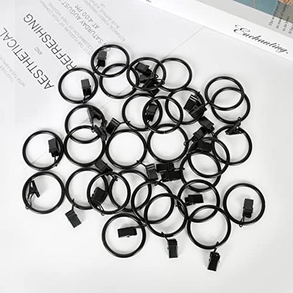 HOOSUN 28 Pack Curtain Rings with Clips,Curtain Hooks for Drapes,Metal Curtain Rod Rings Hook Small Clip,Premium Drapery Hooks,Black Curtain Ring Inside Diameter 1.5 in,Fits Curtain Rod Up to 1.5 in - color: 28 Pack Black 1.5 Inch