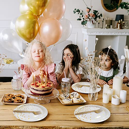 White and Gold Paper Plates Napkins Party Supplies,Disposable Gold Dot Paper Dessert Plates,105 PCS Birthday Plates and Napkins Party Supplies for Wedding(Serves 35 Guests 7") - color: White Gold Dot Paper Plate
