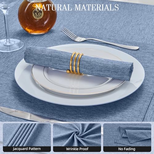Cloth Napkin Set of 8 Square Washable Reusable Linen Fabric Polyester for Kitchen Dinner Dining Restaurants Wedding Party Banquet Table(Denim Blue/17x17 Inch) - color: Denim Blue