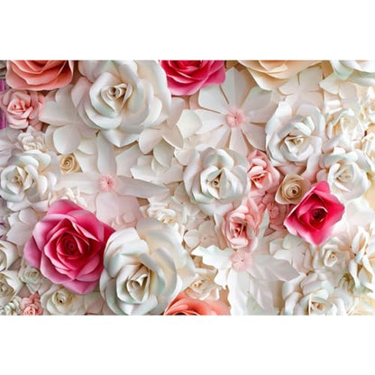 10x8ft Pink and White Paper Flowers Background Photography Backdrop Paper Flower Wall Gorgeous Wedding Flower Backdrops Beautiful Bride Baby Newborn Kids Background Props Portraits Booth - size: 10x8ft