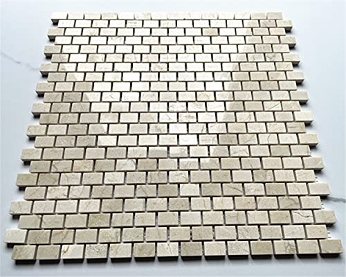 Stone Center Online Crema Marfil Marble 5/8x3/4 Mini Brick Mosaic Tile Polished Kitchen Bath Wall Floor Backsplash Shower (1 Sheet)