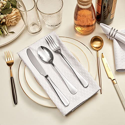 Cloth Napkins Set of 8 – Square 17x17 Inch Jacquard Fabric Polyester Washable Reusable Cloth Napkins for Kitchen Dinner Dining Restaurants Wedding Party Banquet Table (Ivory) - color: Ivory
