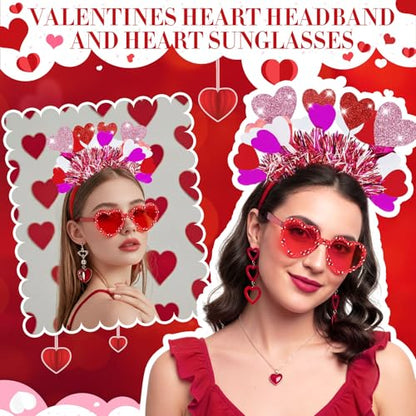 Janinka Valentines Day Heart Headband Sunglasses Set Valentines Photo Prop Galentines Party Favor Accessories for Women - style: Multicolor Heart