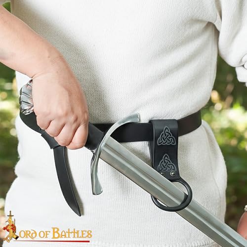 Lord of Battles Medieval Genuine Leather Axe Frog | Axe Holster with Belt Loop | Waist Holder for Axes, Tools - color: Celtic Design - Black