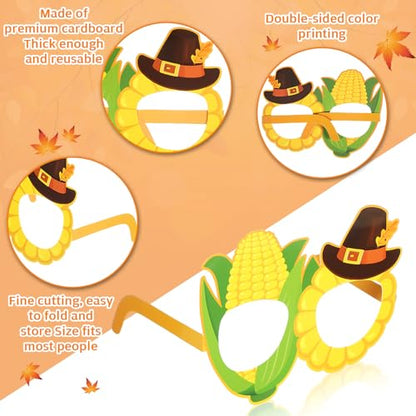 32 Pcs Fall Party Decoration Paper Eyeglasses Autumn Thanksgiving Costume Photo Booth Prop Pumpkin Maple Leaf Autumn theme Supplies for Hello Fall Harvest Decorations Thanksgiving Party Favor - style: Fall
