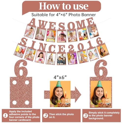 Pre-strung Awesome Since 2016 Photo Banner Birthday Decorations for Girls Women- Pink Rose Gold Glitter Happy 10th Birthday and Anniversary Decorations Party Supplies - style: Pink Rose Gold 10th