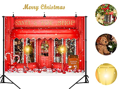 Red Christmas Photo Backdrop Santa's Toy Shop Candy Cane in Snow World Xmas Family Holiday Party Banner Photography Background Supplies Decor Studio Prop PGT673B 9x6ft - size: 9'X6'