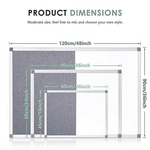 S SWANCROWN 2 in 1 Combo Board Magnetic Whiteboard & Felt Board,Dry Erase Board Bulletin Board Vision Board for Wall,Home,School,Office,24x18inches - color: Grey-vertical, size: 24"W x 18"H