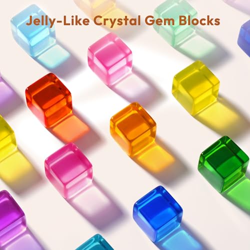 Woodtoe Rainbow Building Blocks for Toddlers, 24 PCS Acrylic Gem Cubes Stacking Blocks, Montessori Stacking Toy for 3 4 5 6 Year Old, Educational STEM Creative Sensory Toy Gifts for Kids Boys Girls - style: 24 PCS Rainbow Stacking Blocks