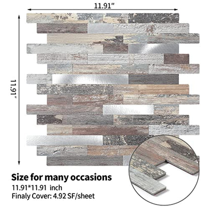 Yipscazo 2026 New Upgrade Peel and Stick Wood Metal Tile Backsplash, Stick on Tiles for Backsplash Kitchen, Bathroom (10 Sheets, Light Wood) - color: Light Wood