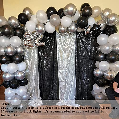 Sequin Backdrop Curtains 2FTx8FT 4 Panels Glitter Drapes Sparkly Photography Background for Wedding Birthday Party Bridal Baby Shower (Silver x 2+Black x 2) - color: Silver and Black, size: 2FTx8FT-4PCS