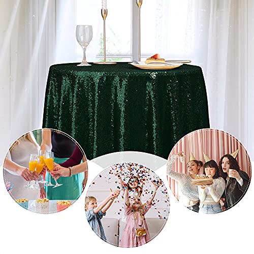 Nanbowang Dark Green Sequin Tablecloth - 60" Round, Perfect for Parties & Events - size: 60" (Round)