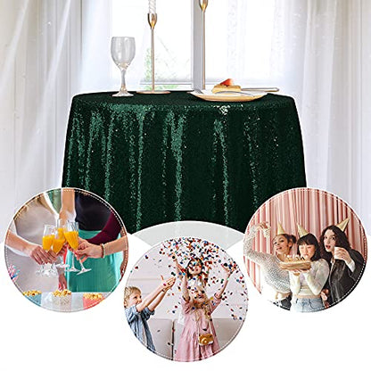 Nanbowang Dark Green Sequin Tablecloth - 60" Round, Perfect for Parties & Events - size: 60" (Round)