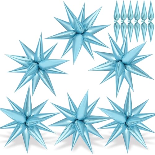 Light Blue Star Balloons, 72 PCS Big Foil Balloons Pearl Blue Explosion Spike Balloon for Baby Shower, Frozenn Party Decorations Supplies, Birthday Wedding - color: Pearl Blue, 26 Inch
