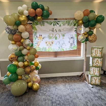Sage Green Brown Balloons, 60 Packs 12 inch Olive Green Gold Safari Balloons with Animal Print Balloons for Wild One Jungle Baby Shower Boys Hunting Tropical Woodland Birthday Party - color: Green Brown Gold
