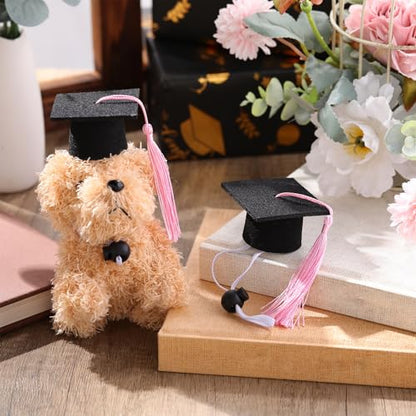 Eccliy 2 Pcs Pet Graduation Caps Mini Bachelor Hats with Tassel for Small Animal Guinea Pigs Hedgehog Bird Turtles Hamster Photo Props Graduation Holiday Festival Party Accessory(Pink) - color: Pink