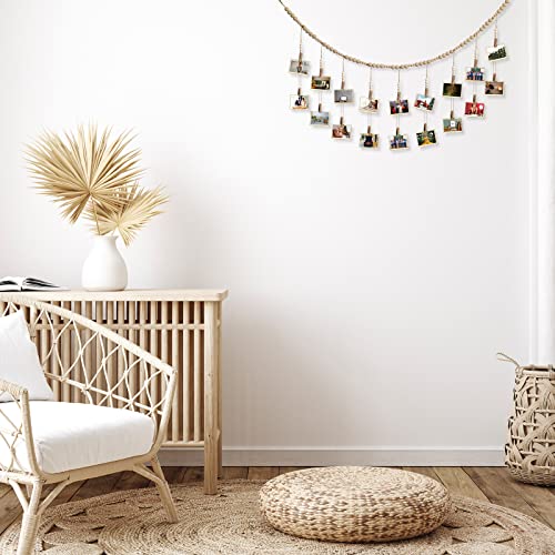 Kathfly 2 Pcs Hanging Photo Display with 36 Wood Clips DIY Boho Collage Picture Frame Wooden Beads Garland Hanging Picture Holder 3.61 ft Rustic Photo Wall Decor for Dorm Bedroom Nursery