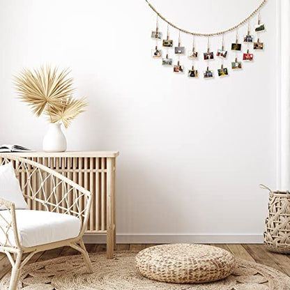Kathfly 2 Pcs Hanging Photo Display with 36 Wood Clips DIY Boho Collage Picture Frame Wooden Beads Garland Hanging Picture Holder 3.61 ft Rustic Photo Wall Decor for Dorm Bedroom Nursery