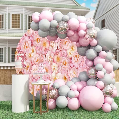 5x5ft Pink Floral Wedding Backdrop Stand - Circle Mr & Mrs Snapsonde Wedding Photography Background Props - color: Pink01, size: 5x5ft-Diameter
