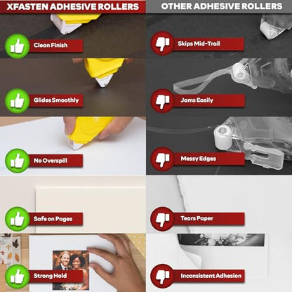 XFasten Glue Tape Roller for Scrapbooking 4-Pack Acid-Free Yellow Double Sided Tape Roller for Crafts, Photos, Bullet and Junk Journaling Supplies - Scrapbook Adhesive Runner (0.3 in x 30 ft) - color: Yellow