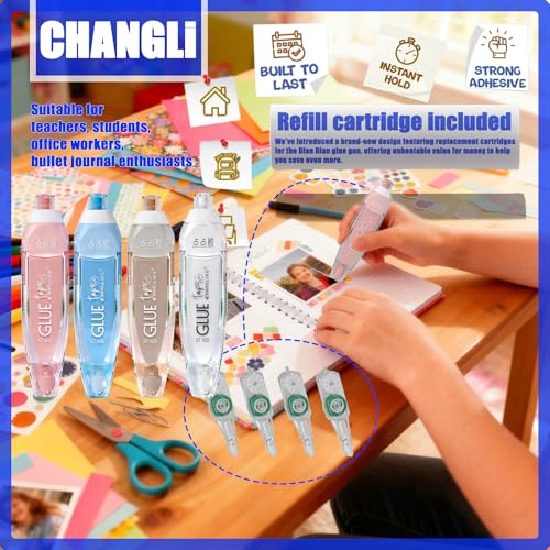 CHANGLi 8pack Refillable Glue Tape for Scrapbook, 16FT*1/5 Inch Double Sided Tape for Crafts, Scrapbooking Supplies, Replacement Glue Tapes, Reusable Glue Tape for Gift Wrapping, Photo - color: Deep Color