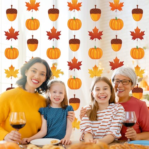 Xinnun 8 Pcs Fall Hanging Decorations Thanksgiving Ceiling Hanging Decor Fall Maple Leaf Pumpkin Acorn Paper Banner Autumn Garland Backdrop for Thanksgiving Party Indoor Outdoor Wall Door Decor - style: Fall