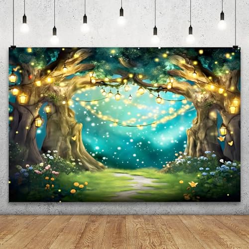 YongFoto Enchanted Forest Backdrop 5x3ft Wildflowers Mushroom Butterfly Spring Garden Fairy Tale Wonderland Photography Background Kids Birthday Party Banner Portraits Photoshoot Wallpaper Props - color: Style 1, size: 5ftx3ft