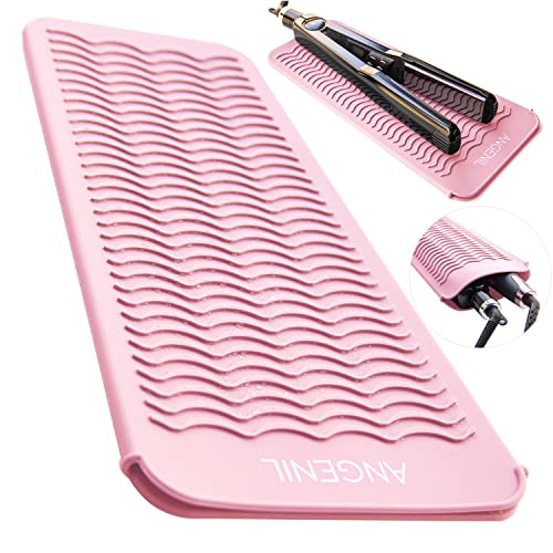 ANGENIL Heat Resistant Silicone Flat Iron Mat Pouch, For Travel Dual Voltage Curling Iron Wand, Hair Straightener, Automatic Wireless Curlers, Crimper Hair Iron, Styling Tools, Curling Brush For Women - color: Blush